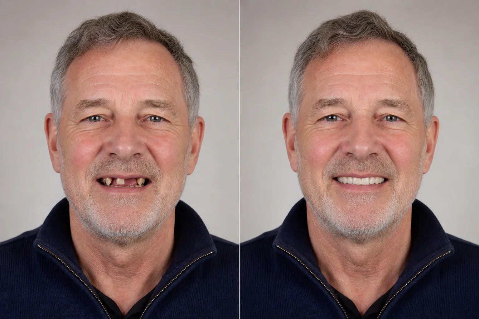 Upper full-arch concept: illustrative before and after visual