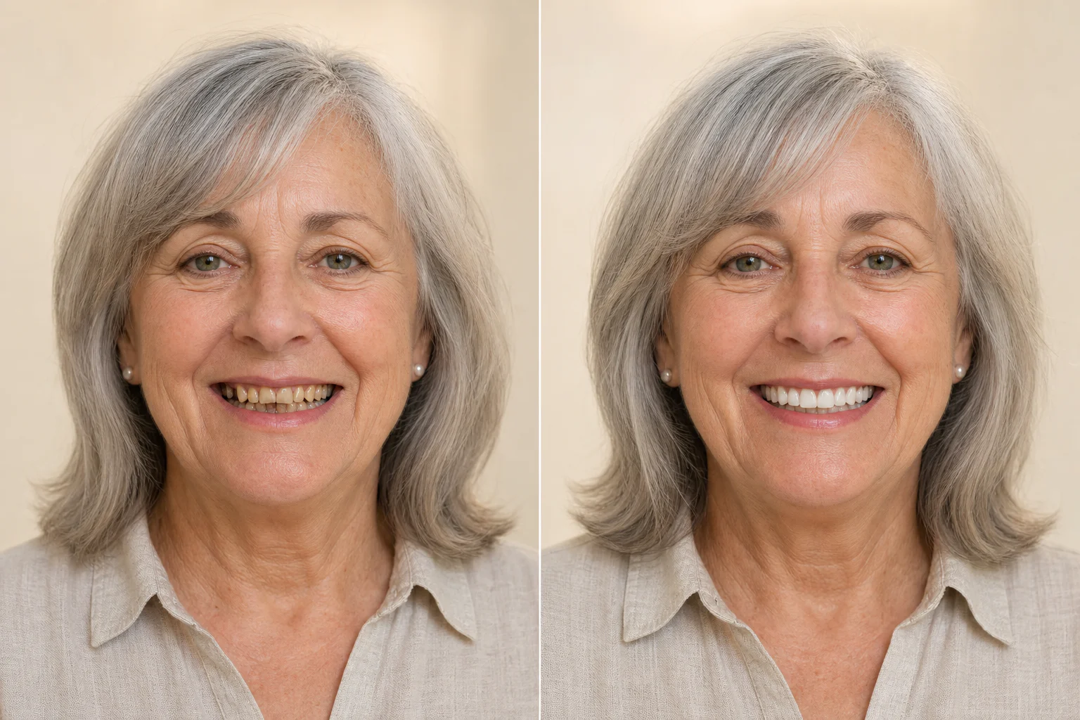 Upper bridge concept: AI-created illustrative before-and-after dental visual