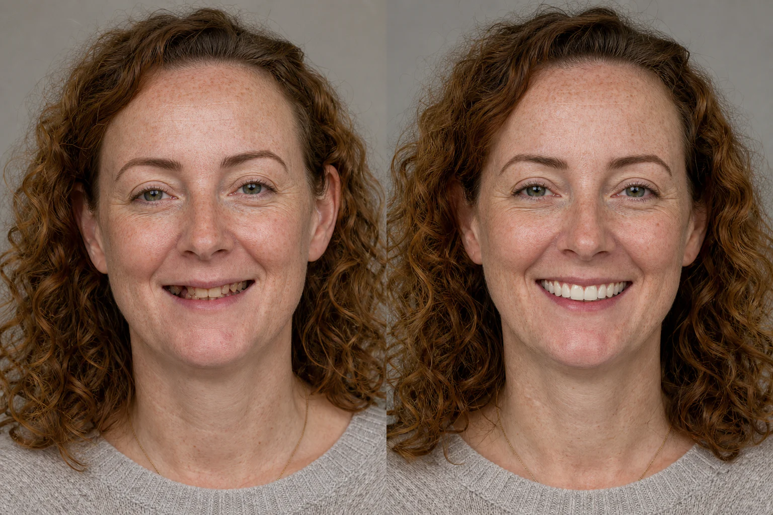 Severe wear concept: AI-created illustrative before-and-after dental visual